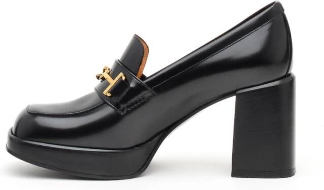 TOD'S Zwarte leren hakmocassin Black Dames