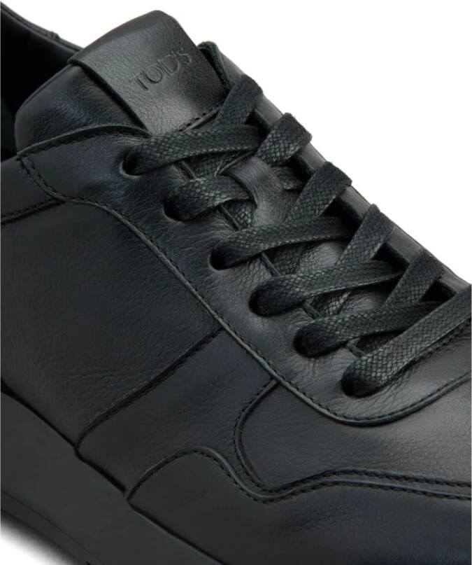 TOD'S Zwarte Leren Lage Sneakers Black Heren