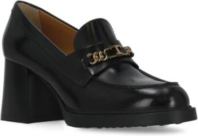 TOD'S Zwarte Leren Loafer met Gouden Logo Black Dames