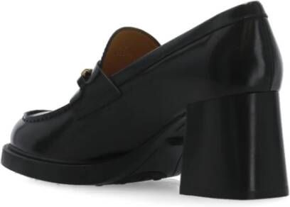 TOD'S Zwarte Leren Loafer met Gouden Logo Black Dames