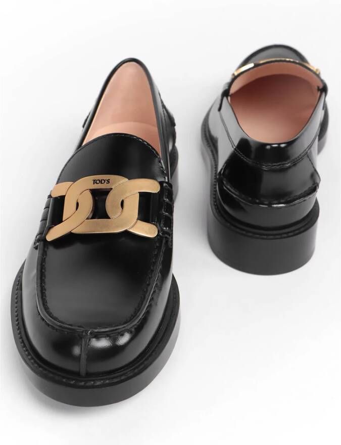 TOD'S Zwarte leren ketting-plaque loafers Black Dames - Foto 4