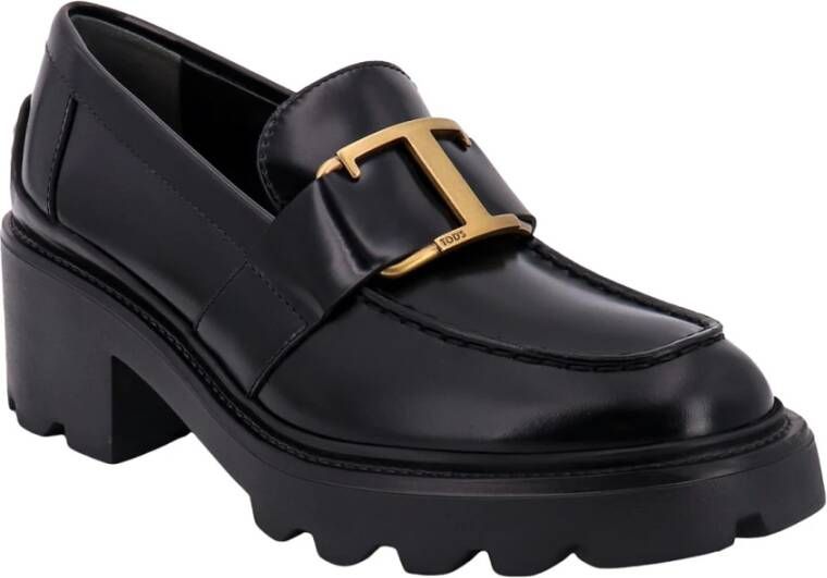 TOD'S Zwarte leren loafers elegante stijl Black Dames