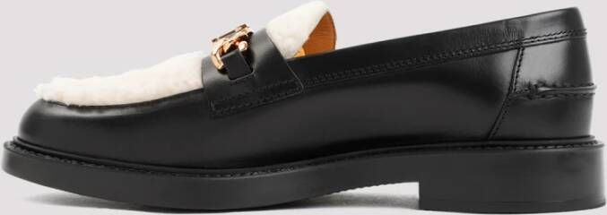 TOD'S Zwarte Leren Loafers met Bontinzet Black Dames