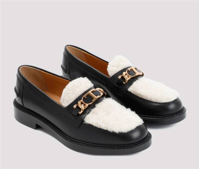 TOD'S Zwarte Leren Loafers met Bontinzet Black Dames