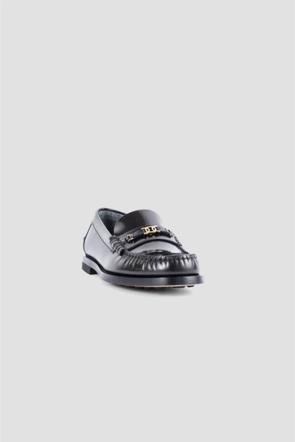 TOD'S Zwarte leren loafers met kettingaccessoire Black Dames