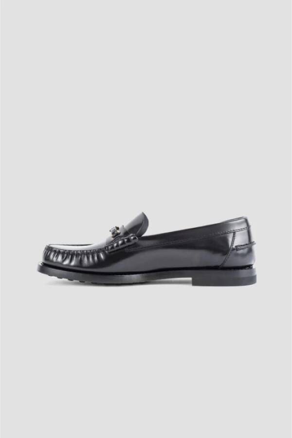 TOD'S Zwarte leren loafers met kettingaccessoire Black Dames