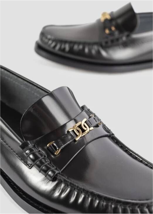 TOD'S Zwarte leren loafers met kettingaccessoire Black Dames