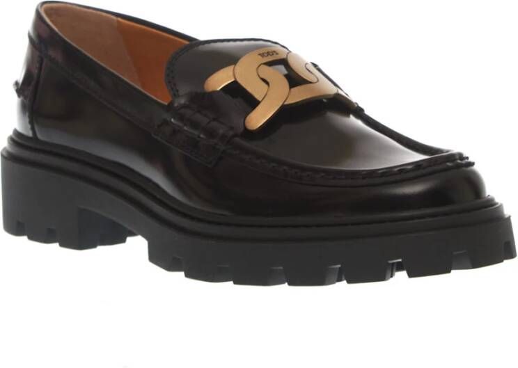 TOD'S Zwarte Leren Loafers met Kettingdetail Black Dames