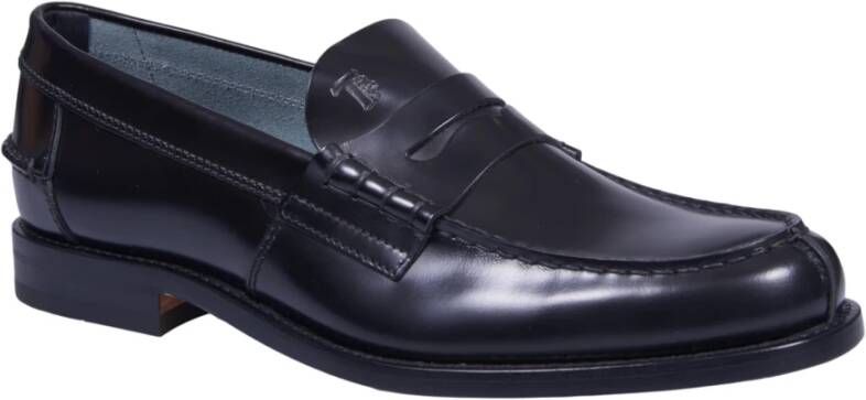 TOD'S Zwarte leren loafers met logodetail Black Heren