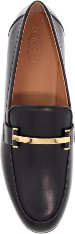 TOD'S Zwarte leren loafers met metalen band Black Dames