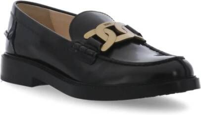 TOD'S Zwarte Leren Loafers met Metalen Kettingdetail Black Dames