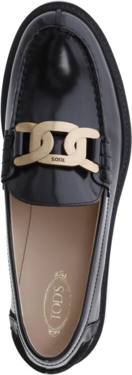 TOD'S Zwarte Leren Loafers met Metalen Kettingdetail Black Dames