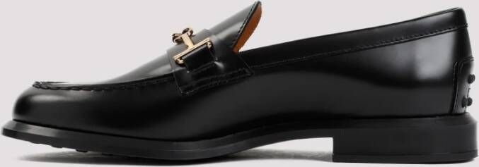 TOD'S Zwarte Leren Loafers met T Ring Black Dames