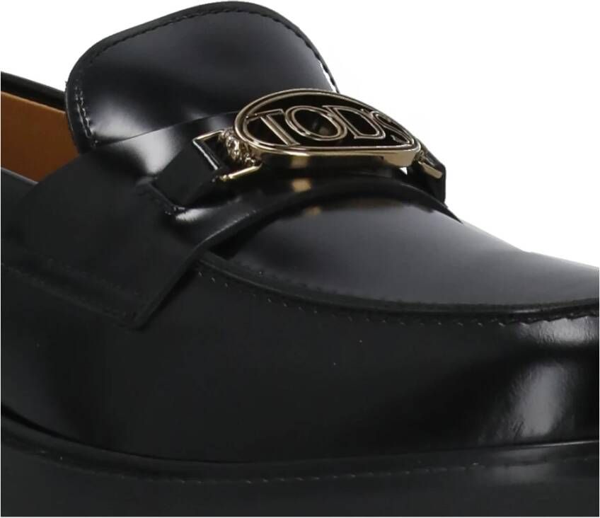 TOD'S Zwarte Leren Loafers Ronde Neus Black Dames