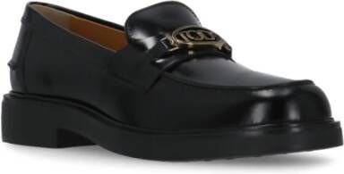 TOD'S Zwarte Leren Loafers Ronde Neus Black Dames