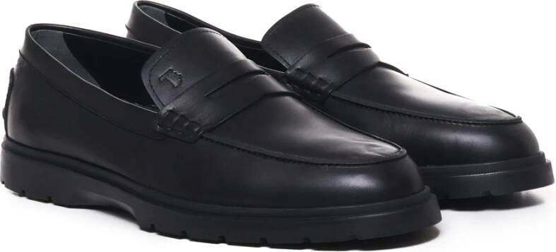 TOD'S Zwarte Leren Loafers Rubberen Zool Italië Black Heren