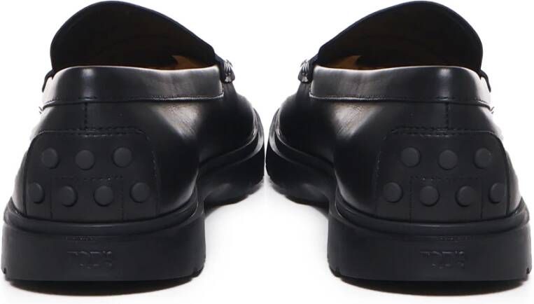 TOD'S Zwarte Leren Loafers Rubberen Zool Italië Black Heren