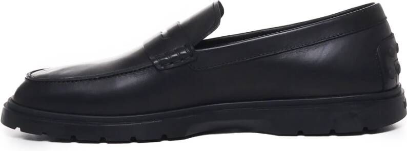 TOD'S Zwarte Leren Loafers Rubberen Zool Italië Black Heren