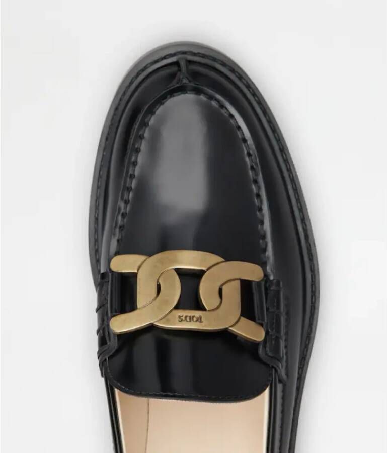 TOD'S Zwarte leren mocassin met metalen ketting Black Dames