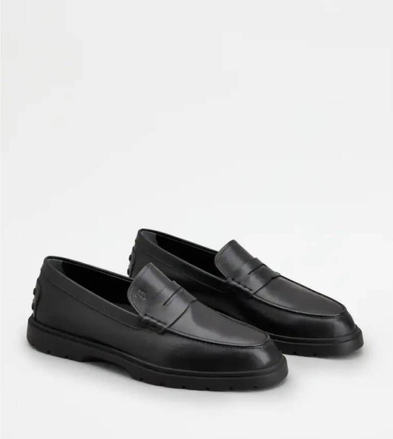 TOD'S Zwarte leren mocassin met rubberen zool Black Heren