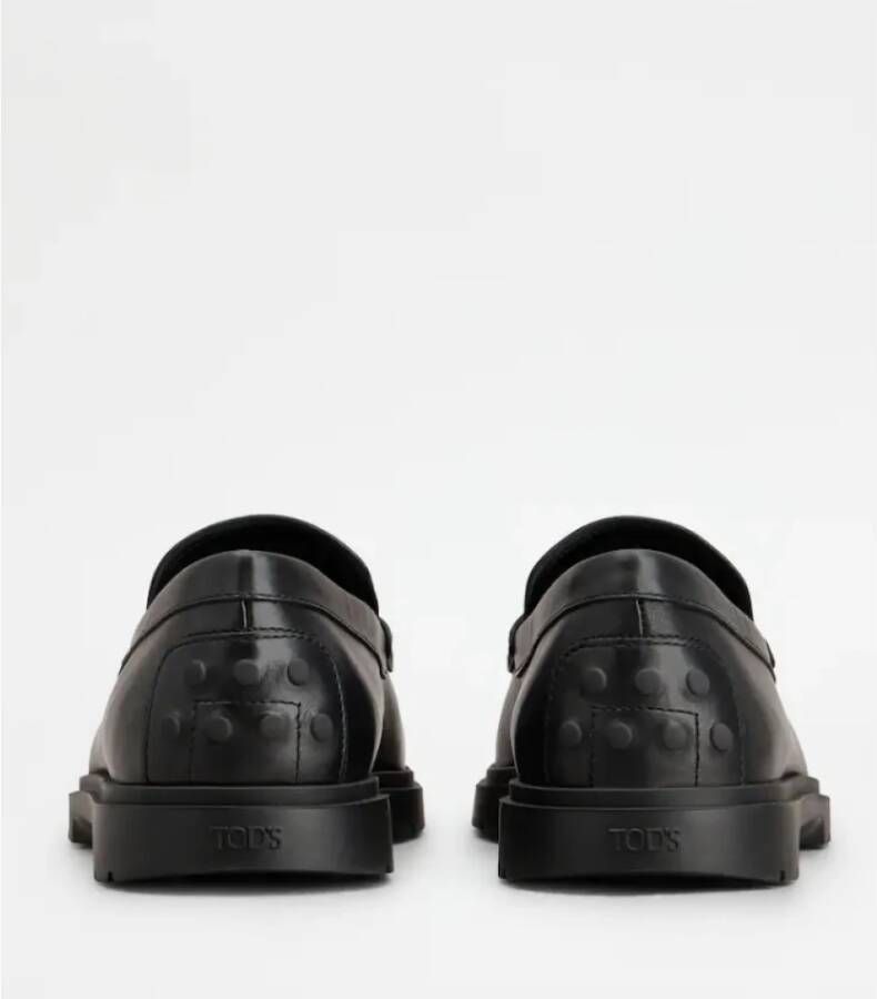 TOD'S Zwarte leren mocassin met rubberen zool Black Heren