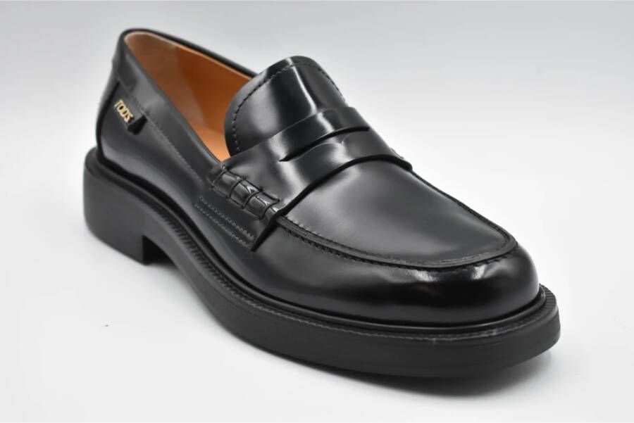 TOD'S Zwarte Leren Platte Mocassin Schoenen Black Dames