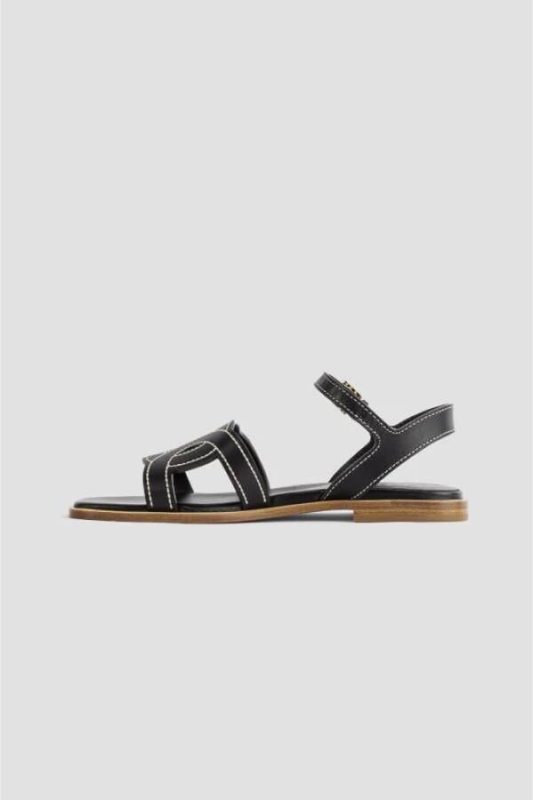 TOD'S Zwarte leren platte sandalen Black Dames