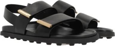 TOD'S Zwarte leren platte sandalen Black Dames