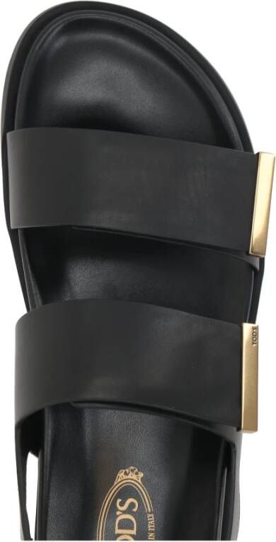 TOD'S Zwarte leren platte sandalen Black Dames