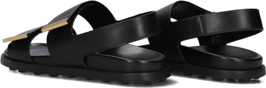 TOD'S Zwarte Leren Platte Sandalen met Banden Black Dames