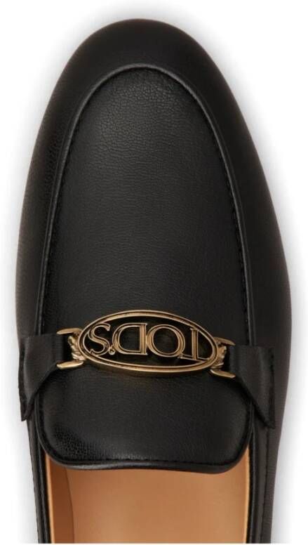 TOD'S Zwarte Leren Loafers met Metalen Logo Black Dames