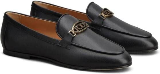 TOD'S Zwarte Leren Loafers met Metalen Logo Black Dames