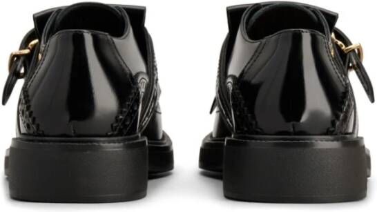 TOD'S Zwarte Leren Platte Schoenen Franje Detail Black Dames