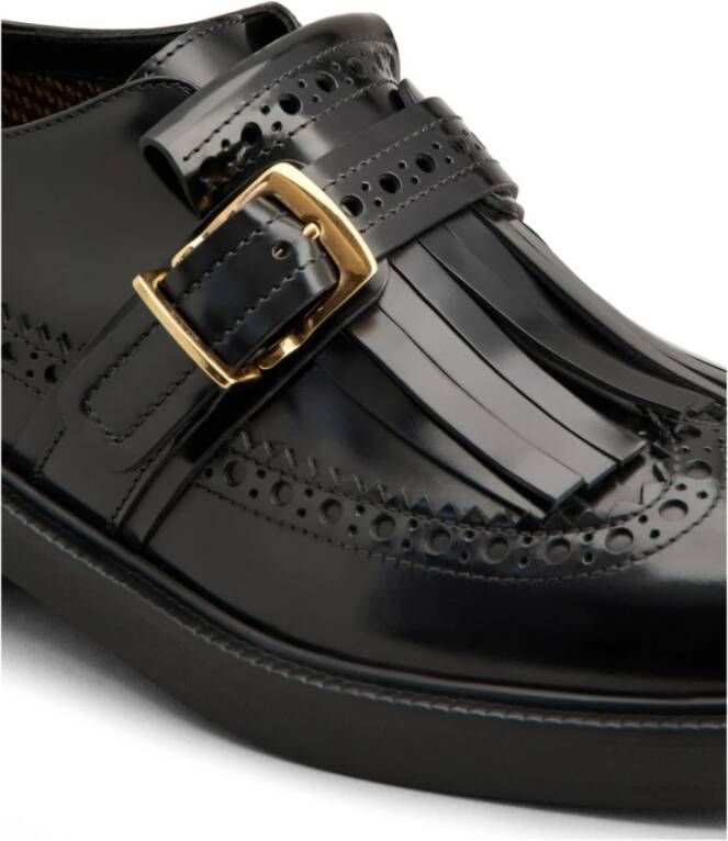 TOD'S Zwarte Leren Platte Schoenen Franje Detail Black Dames