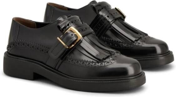 TOD'S Zwarte Leren Platte Schoenen Franje Detail Black Dames