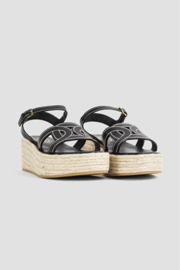 TOD'S Zwarte leren sleehak sandalen Kate stijl Black Dames