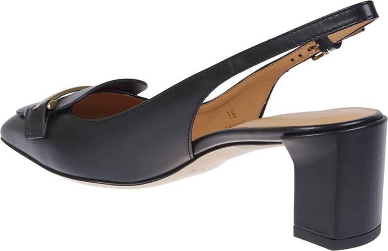 TOD'S Zwarte leren slingback met gouden metalen bar Black Dames