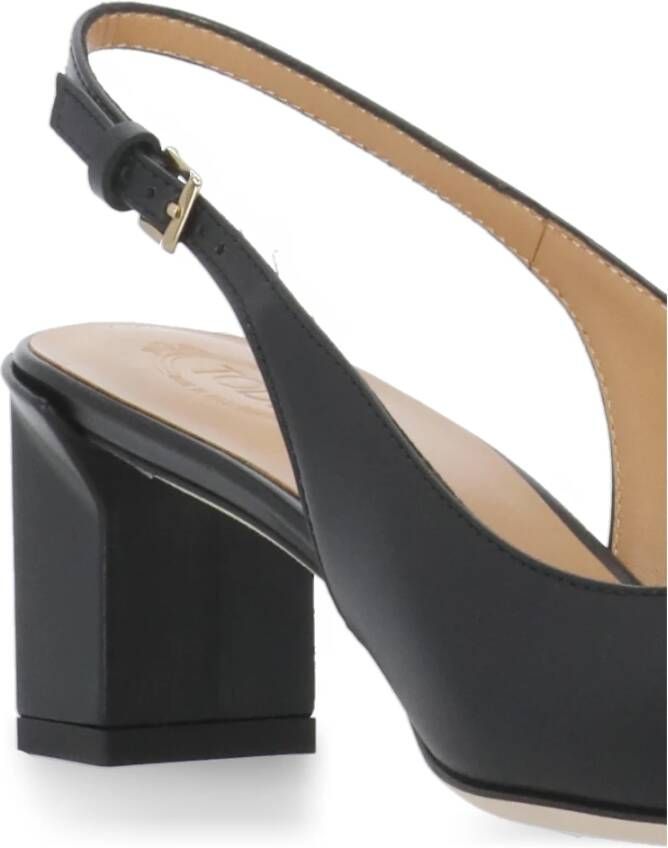 TOD'S Zwarte leren slingback met metalen detail Black Dames