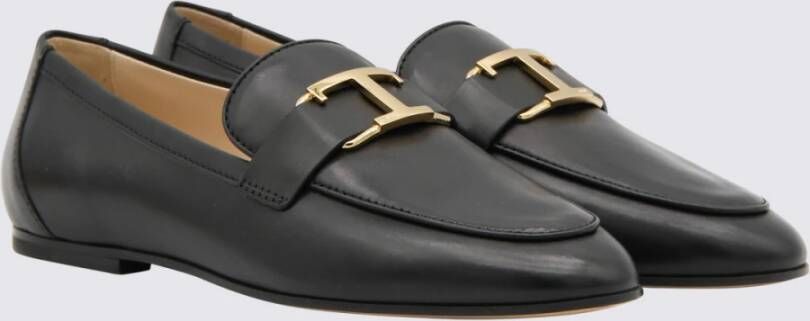 TOD'S Zwarte leren T-logo loafers Black Dames