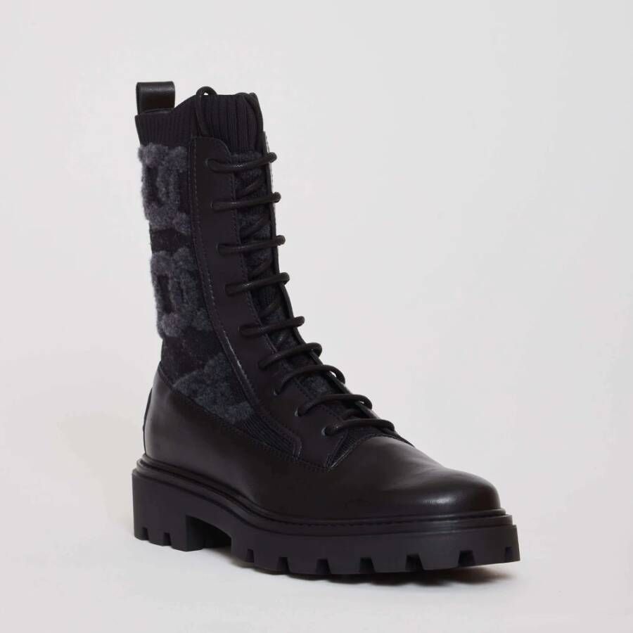 TOD'S Zwarte Leren Veterschoenen Enkellaarzen Black Dames