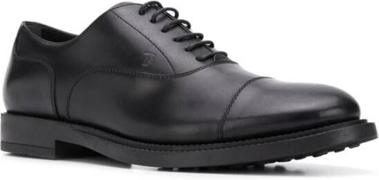 TOD'S Zwarte Leren Veterschoenen Met Platte Zool Black Heren