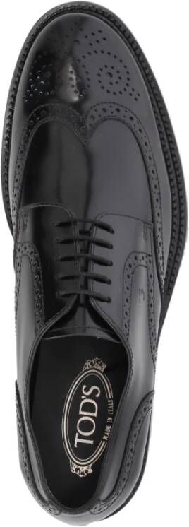 TOD'S Zwarte Leren Veterschoenen voor Mannen Black Heren