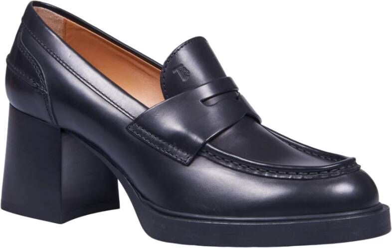 TOD'S Zwarte Loafer Mocassin Hak Kalfsleer Black Dames