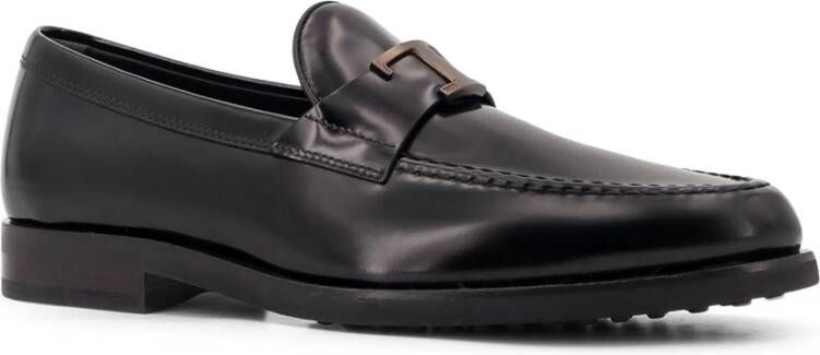 TOD'S Zwarte Loafer Schoenen met Gestikte Profielen Black Heren