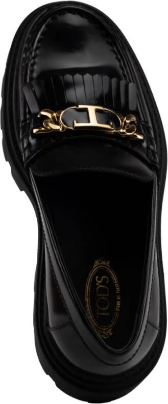 TOD'S Zwarte Loafers met Franjes Black Dames