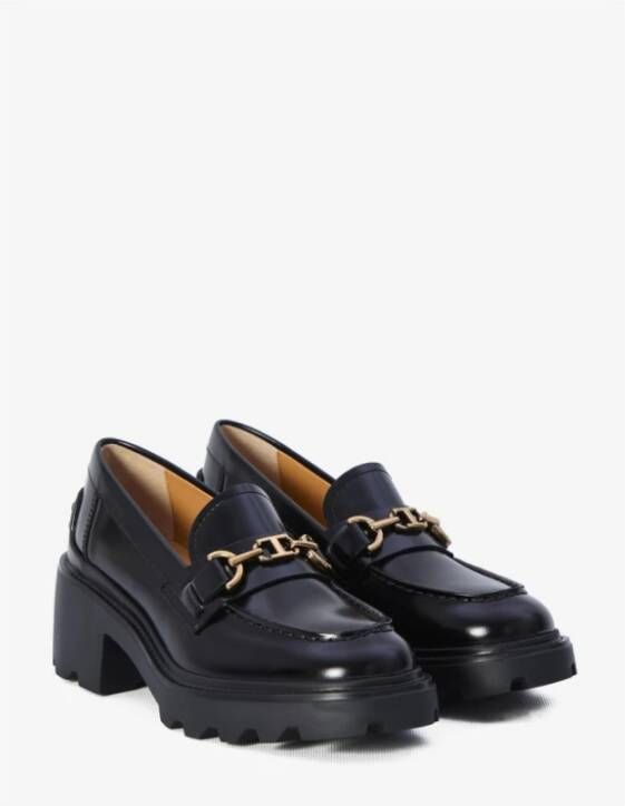 TOD'S Zwarte platte loafers met metalen ketting Black Dames