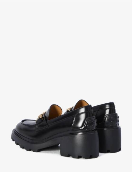 TOD'S Zwarte platte loafers met metalen ketting Black Dames