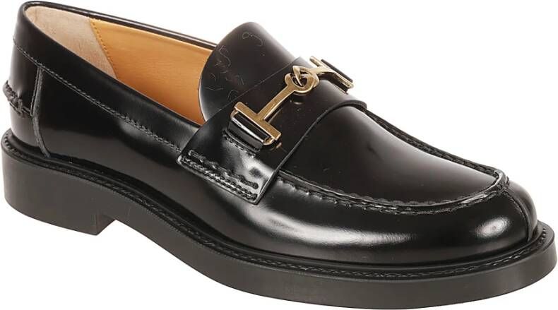 TOD'S Zwarte platte mocassin T Ring schoenen Black Dames