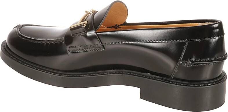 TOD'S Zwarte platte mocassin T Ring schoenen Black Dames