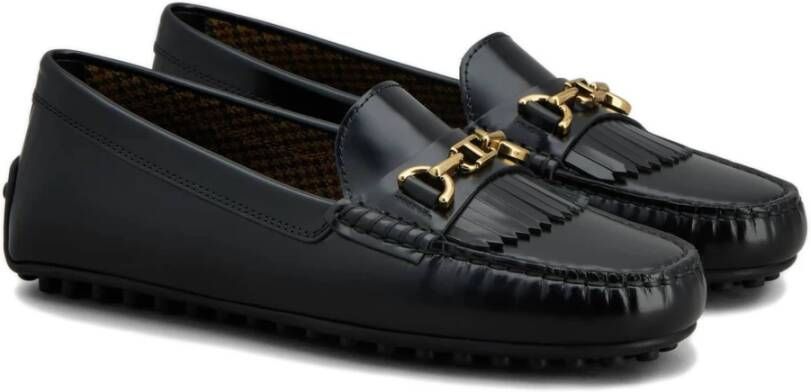 TOD'S Zwarte platte schoenen met franjes Black Dames